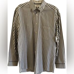 JOSEPH ABBOUD PLAID OXFORD LONG SLEEVE SHIRT Size L Black Tan White